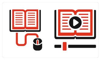 Online Study and E-Book in red color vector