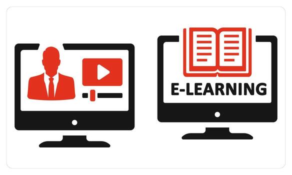 Online Classes and E-learning in red color vector