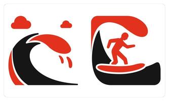 Waves and Surfing in red color vector