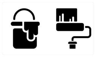 Paint Bucket and Paint Roller in black color vector