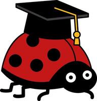 isolate illustration of Ladybug with graduation cap on back vector
