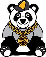 isolate illustration of Panda wearing a cap and gold necklace vector