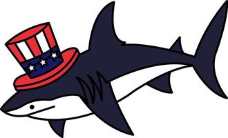 isolate illustration of Shark with American flag top hat vector