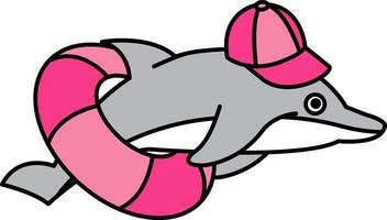 isolate illustration of Dolphin wearing a swim ring and a cap vector