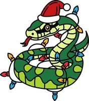 isolate illustration of Snake wearing a Santa hat and having wires wrapped around it vector