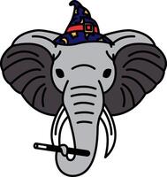 isolate illustration of Elephant wearing wizard hat and magic wand vector