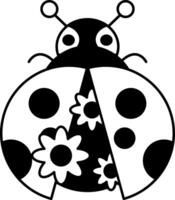 isolate black and white illustration of Ladybug with flowers coming out of wings vector