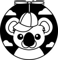 isolate black and white illustration of Koala wearing a propeller cap vector