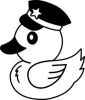 isolate black and white illustration of Duck wearing a police hat vector