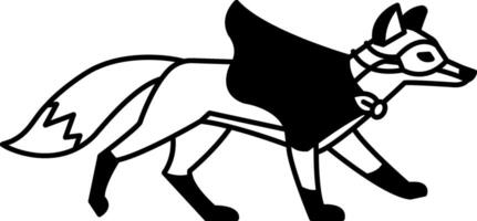 isolate black and white illustration of Fox with mask and cape vector