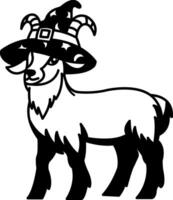 isolate black and white illustration of Goat wearing wizard hat vector
