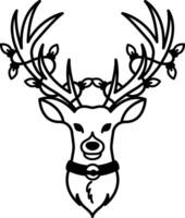 isolate black and white illustration of Deer wearing a collar and wires wrapped around his antlers vector