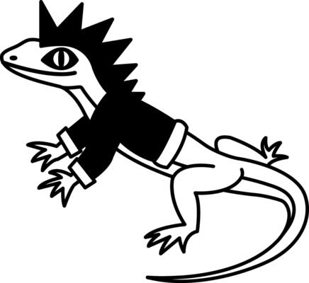 isolate black and white illustration of Lizard with a spiked hair and a leather jacket