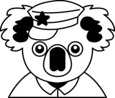isolate black and white illustration of Koala in a police uniform vector
