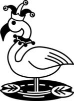 isolate black and white illustration of Flamingo with clown hat vector
