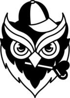 isolate black and white illustration of Owl wearing cap and candy vector