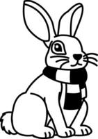 isolate black and white illustration of Rabbit wearing a scarf vector