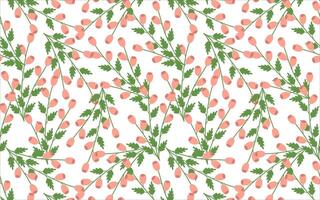 Seamless pattern with green branches and pink buds in a flat style. Elegant botanical design for fabrics, wallpapers, wrapping paper, and backgrounds. Fresh floral ornament with a natural vector