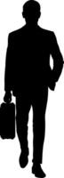 black silhouette of a man with a suitcase or bag without background vector