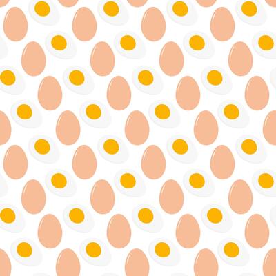 Half hard boiled peeled Egg with yolk Whole Beige Egg Seamless Pattern World Egg Day Background idea. Isolated illustration Wallpaper Wrapping Recipe or menu cards, web promo banner, leaflets