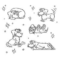 Set of dogs in different poses, line coloring page vector