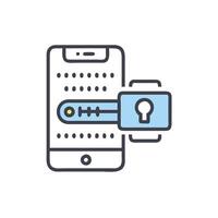 A phone with a lock on it and a key vector