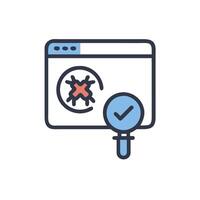 A magnifying glass and a computer screen with a tick vector