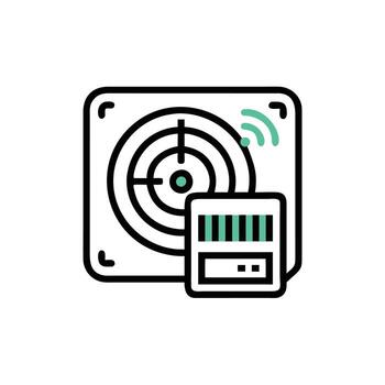 A black and green icon of a computer and a monitor vector