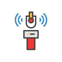 A red and blue wireless device with a microphone vector