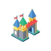 A castle with a gate and flags on top vector