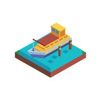 A boat is sitting on the water in a flat 3d style vector