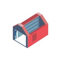 A red and blue building with a door open vector
