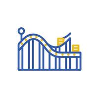 A roller coaster icon with a yellow line vector