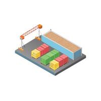 Isometric cargo container with crane and cargo vector