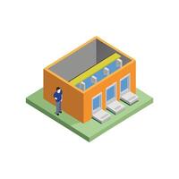 Isometric illustration of a man standing in front of a building vector