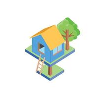 Treehouse with ladder and tree in the middle illustration vector