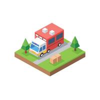 A red truck with a box on the side of it vector