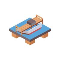 Boat dock with wooden platform and boat on it vector