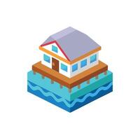 A house on a floating platform with a dock vector