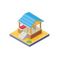 Beach hut on the beach isometric illustration vector