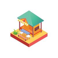 Isometric beach hut with table and chairs vector