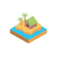 Isometric island with hut and palm trees vector