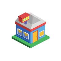 A small building with a sign on it vector