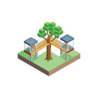 Isometric illustration of a bridge over a tree vector