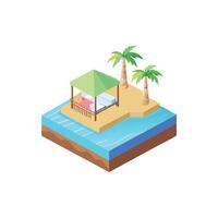 Isometric tropical island with a bed and palm trees vector