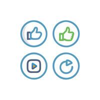 Four icons of thumbs up, like, play and thumbs down vector