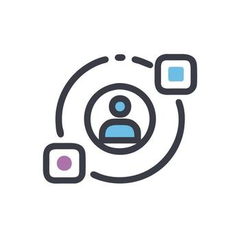 A person is in a circle with a square icon vector