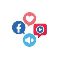 Social media icons with a heart and a play button vector