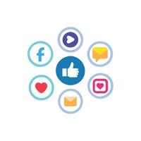 un circulo con social íconos y un pulgares arriba vector