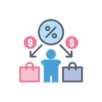 Shopping cart icon with a man and a shopping bag vector